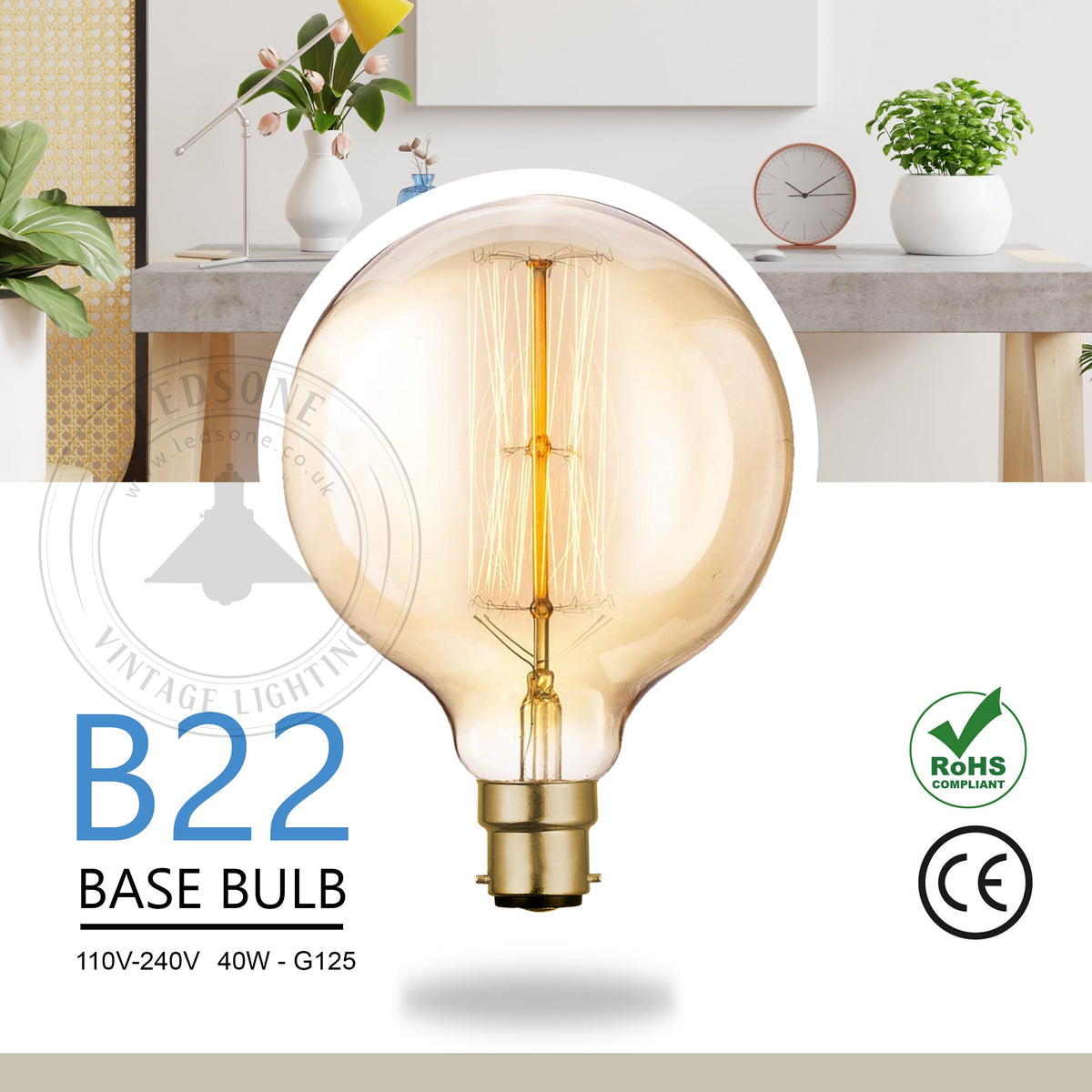 Vintage Edison B22 LED Filament Bulb - Dimmable