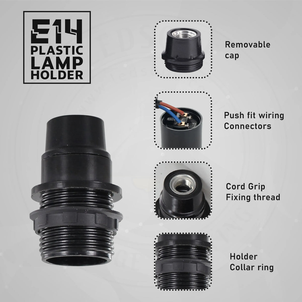 E14 Socket Bulb Holder Edison Black Plastic - Pack of 3