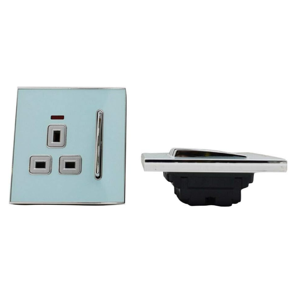Blue Glossy 13A Plug Socket Satin Gold Insert Screwless