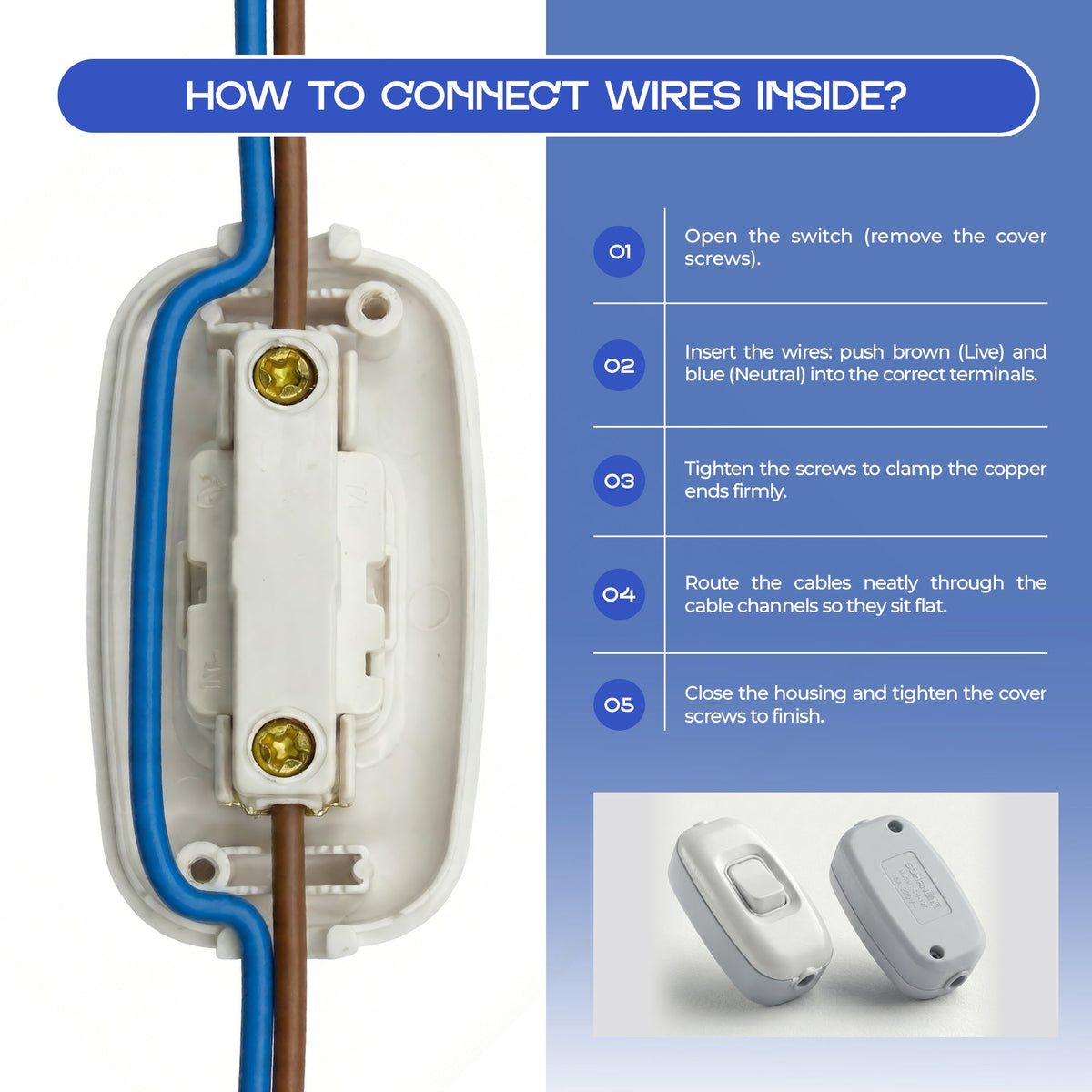 16A 220V Inline Rocker On/Off Switch White