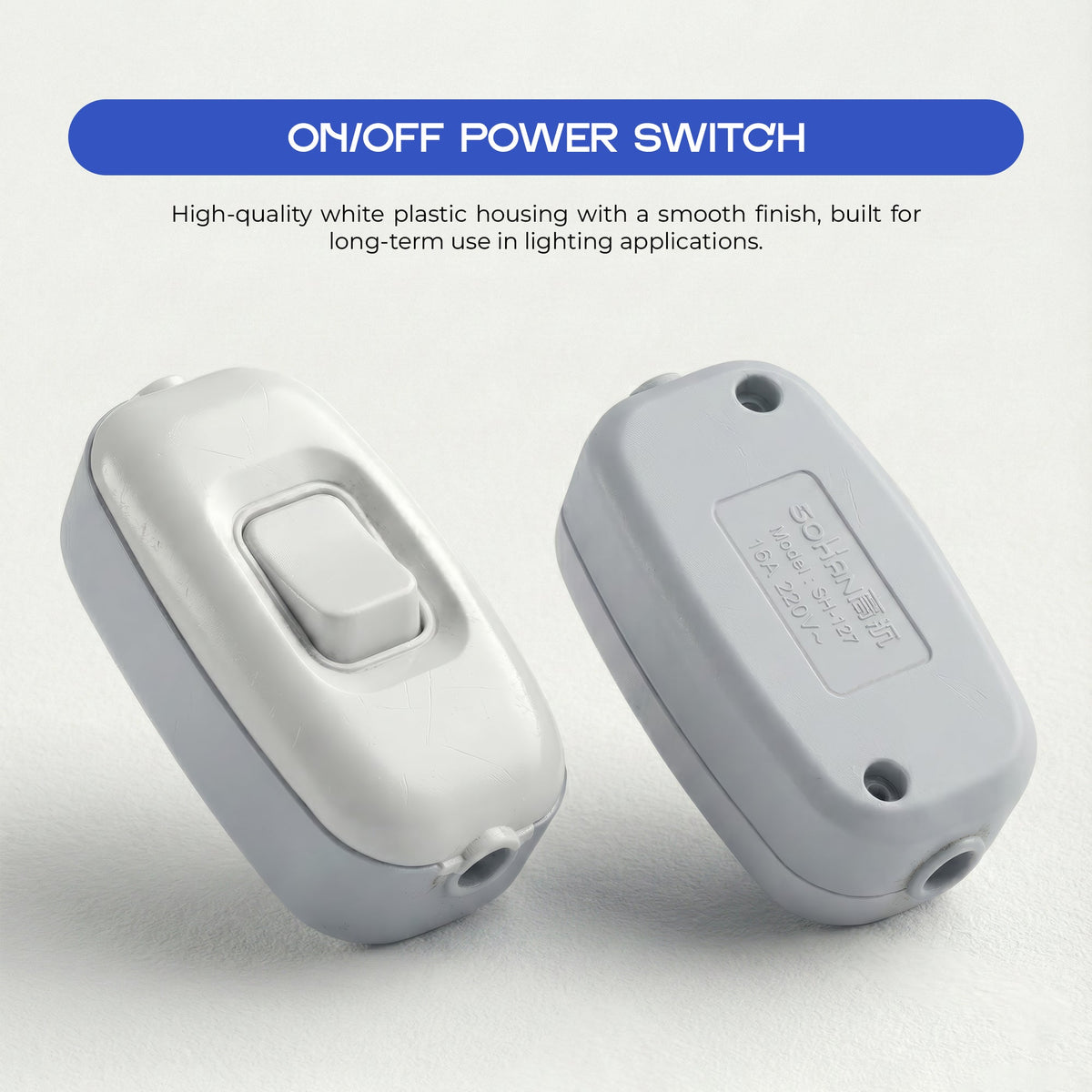 16A 220V Inline Rocker On/Off Switch White
