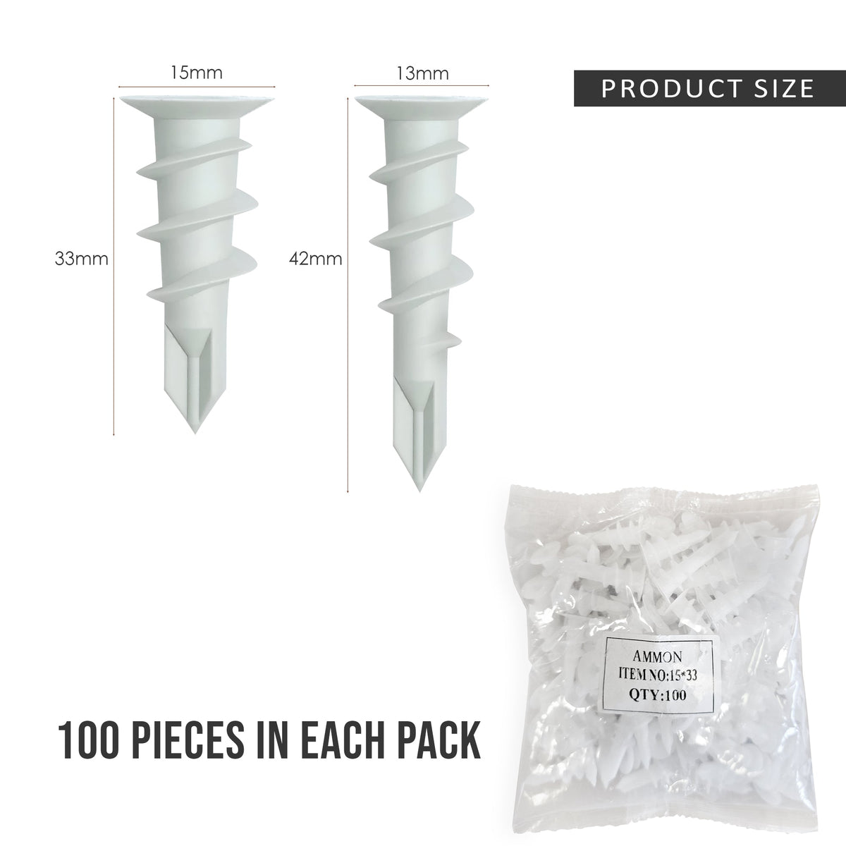 100x White Gypsum Board Screws Self Drilling