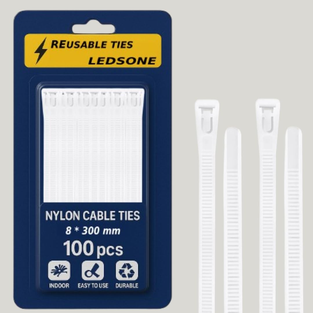 100 x Reusable Cable Ties Black / White Nylon Zip Ties