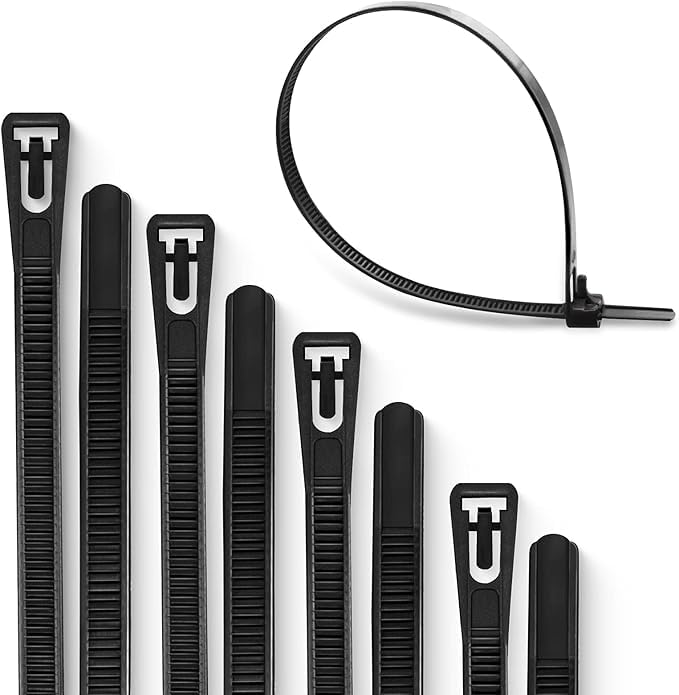 100 x Reusable Cable Ties Black / White Nylon Zip Ties