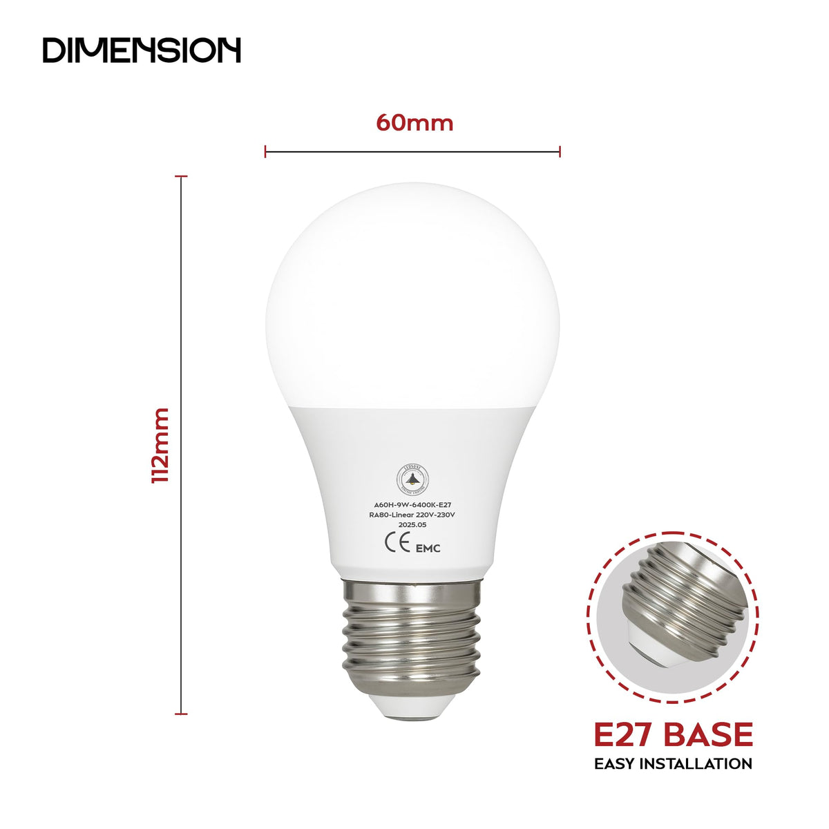 9W E27 LED Bulb A60 GLS 6400K