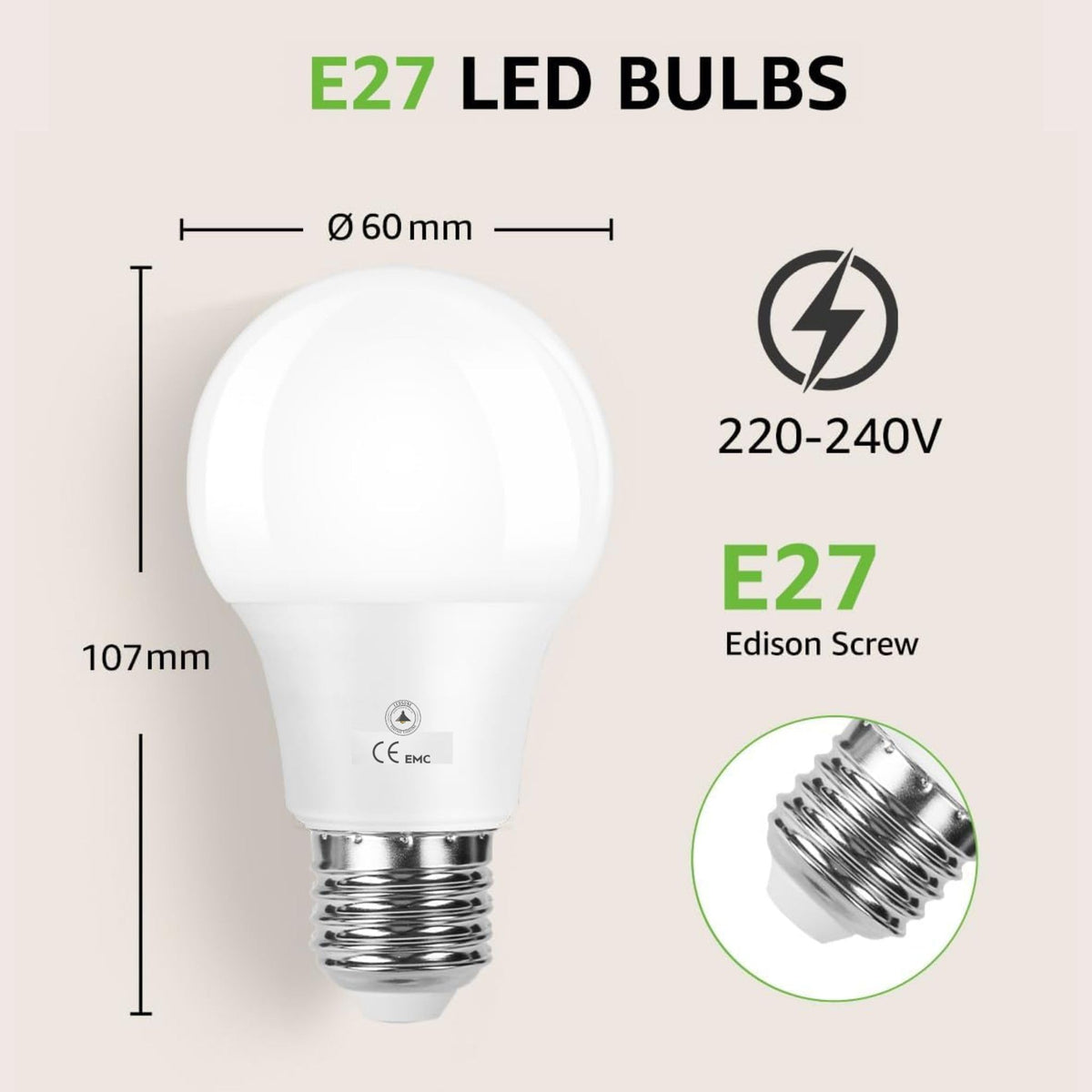 E27 A60 GLS 7w Bulb 560 Lumens Non Dimmable