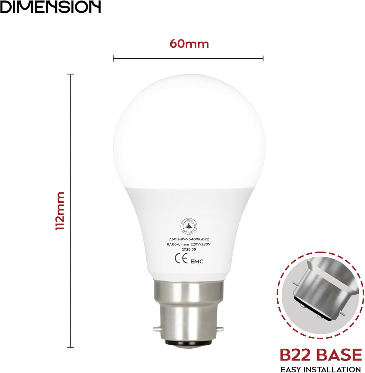 9W LED A60 Bulb B22 Bayonet Cap