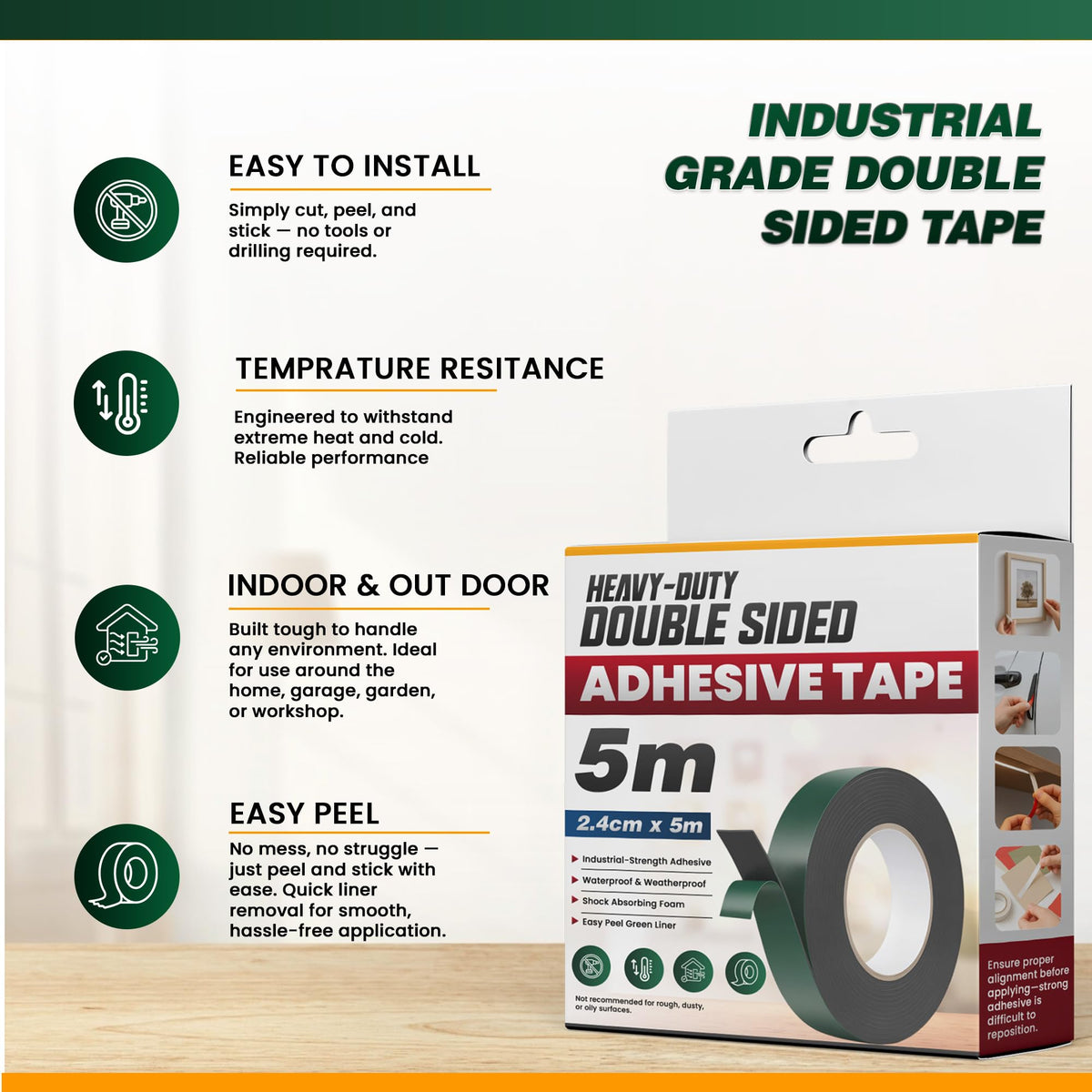 Black Foam Double Sided Tape 2.4cm x 5m High Tack