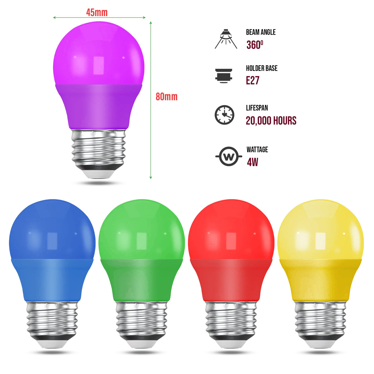 1x 4W LED E27 Coloured Golf Ball Bulb Party Decor Lighting