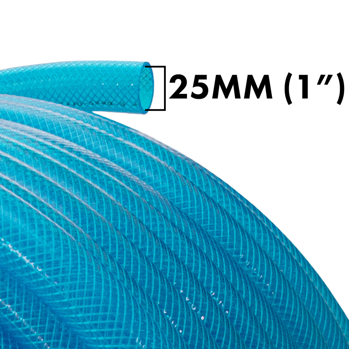 25mm PVC Fuel Tech Hose, Transparent Blue Braided - 1 Metre