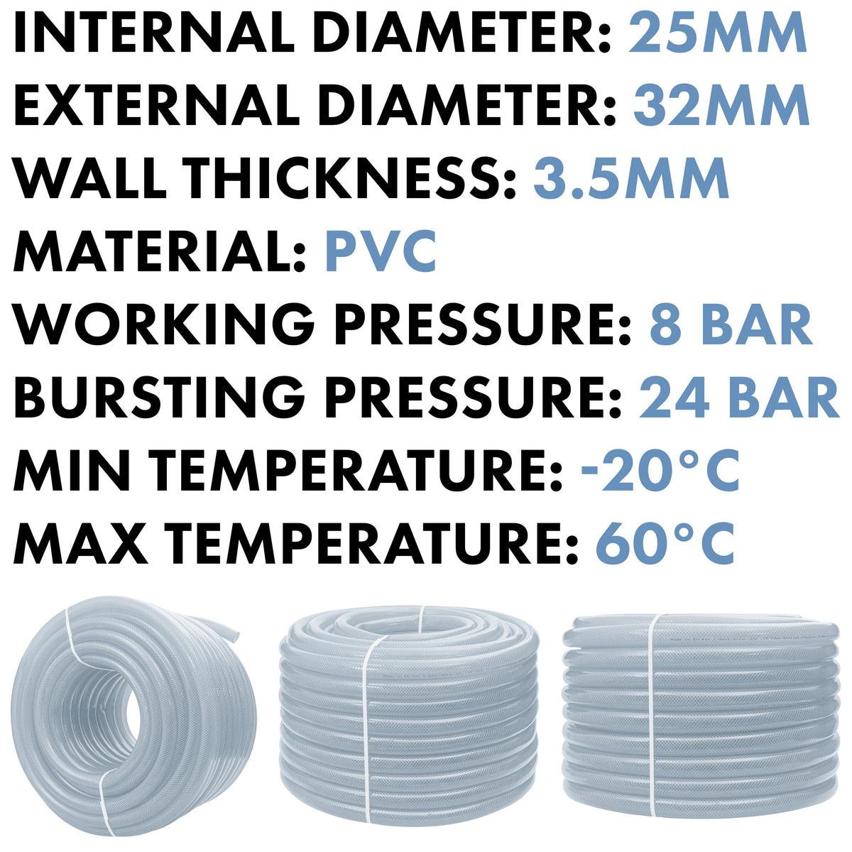 25mm Braided PVC Tech Hose - 3.5mm Wall Thickness