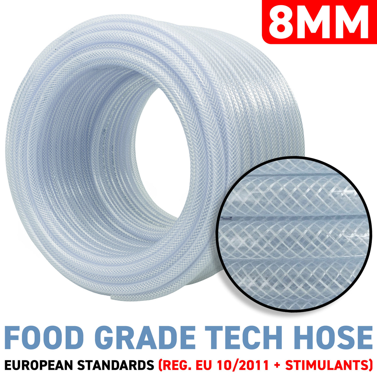 8mm Braided PVC Tech Hose - 1.6mm Wall Thickness