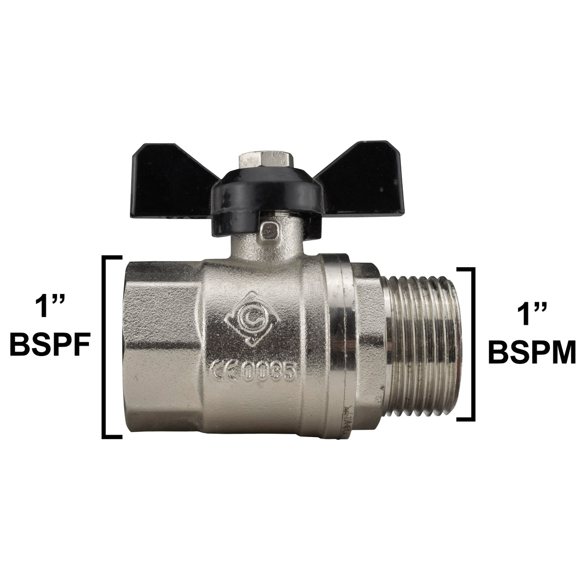 Male to Female Nickel Plated Brass Butterfly Valve, 1"