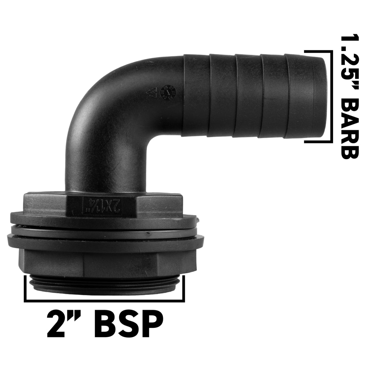 Water Butt 90° Overflow Elbow with Nut & Washer 2" - 1.25"
