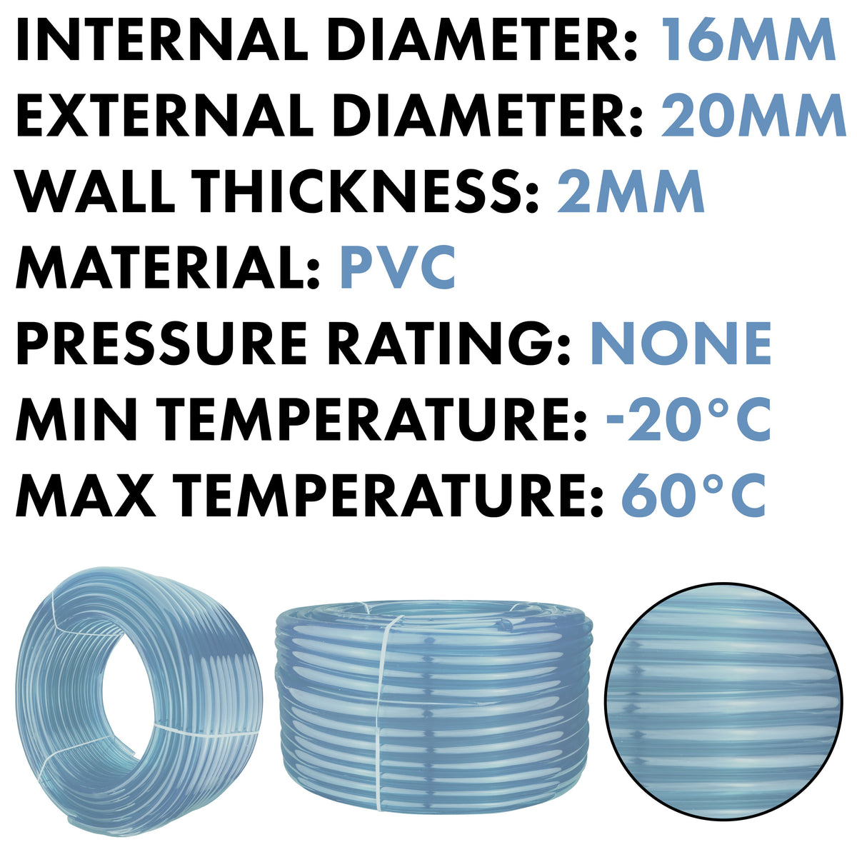 16mm x 20mm Clear PVC Tech Hose (1m)