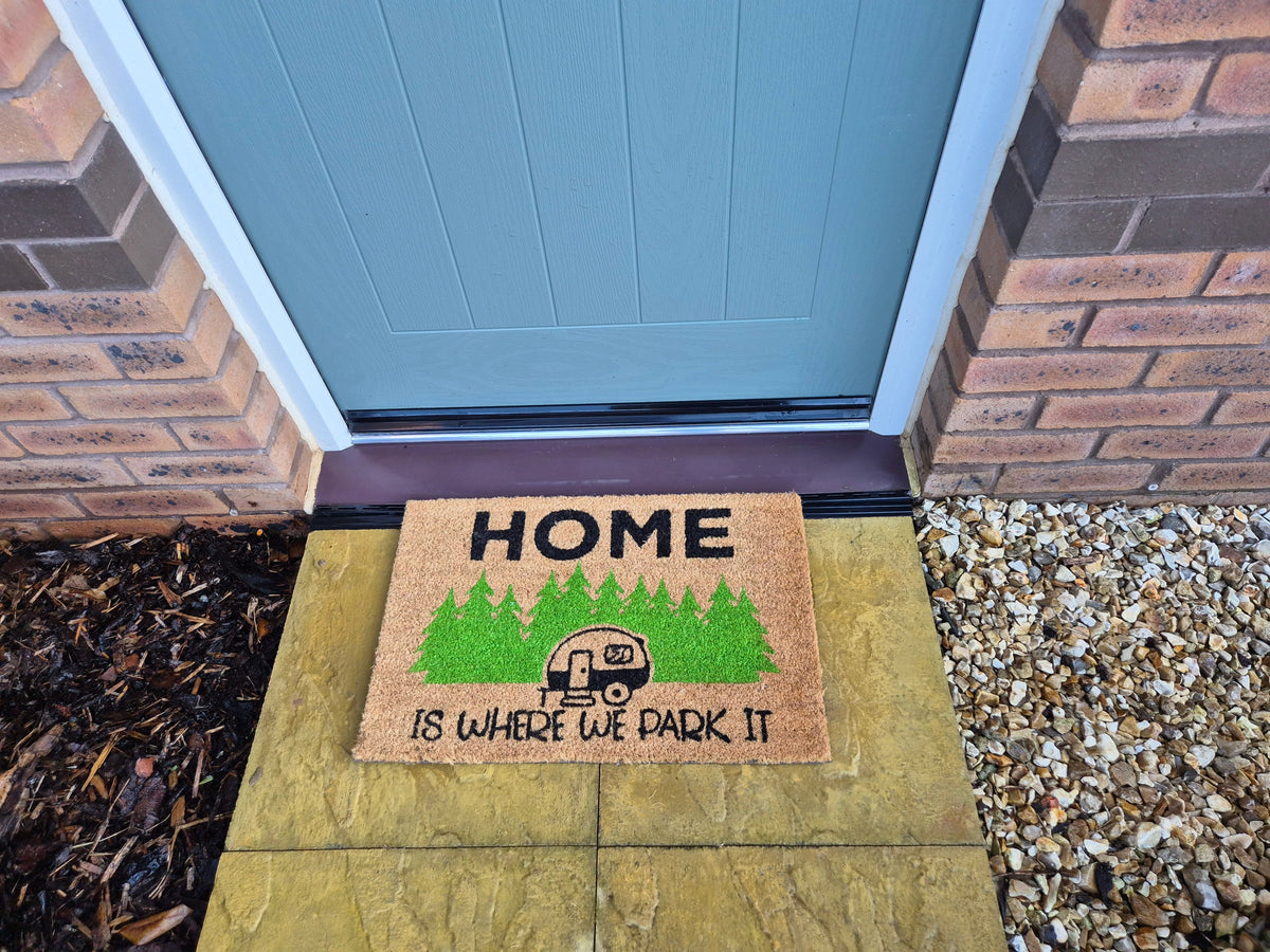 Coir Doormat, 60cm x 40cm - 'Home Is Where We Park It'