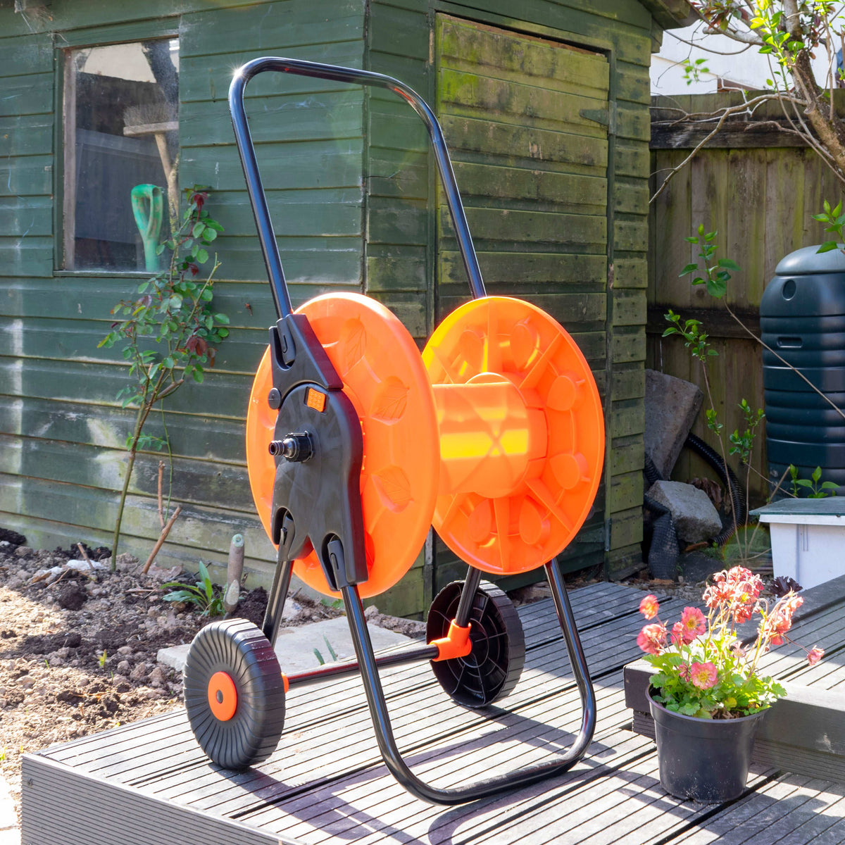 Portable Garden Hose Cart with 60m Reel Capacity - orange