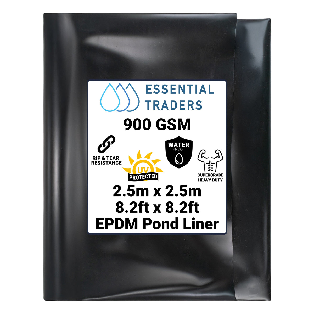 2.5m x 2.5m Pond Liner EPDM Rubber 900 GSM
