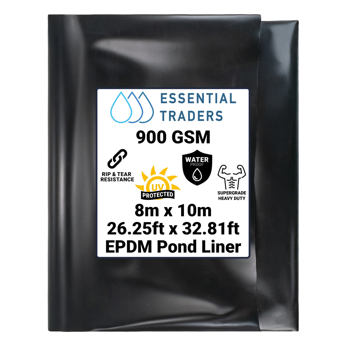 8m x 10m EPDM Rubber Pond Liner - 900 GSM