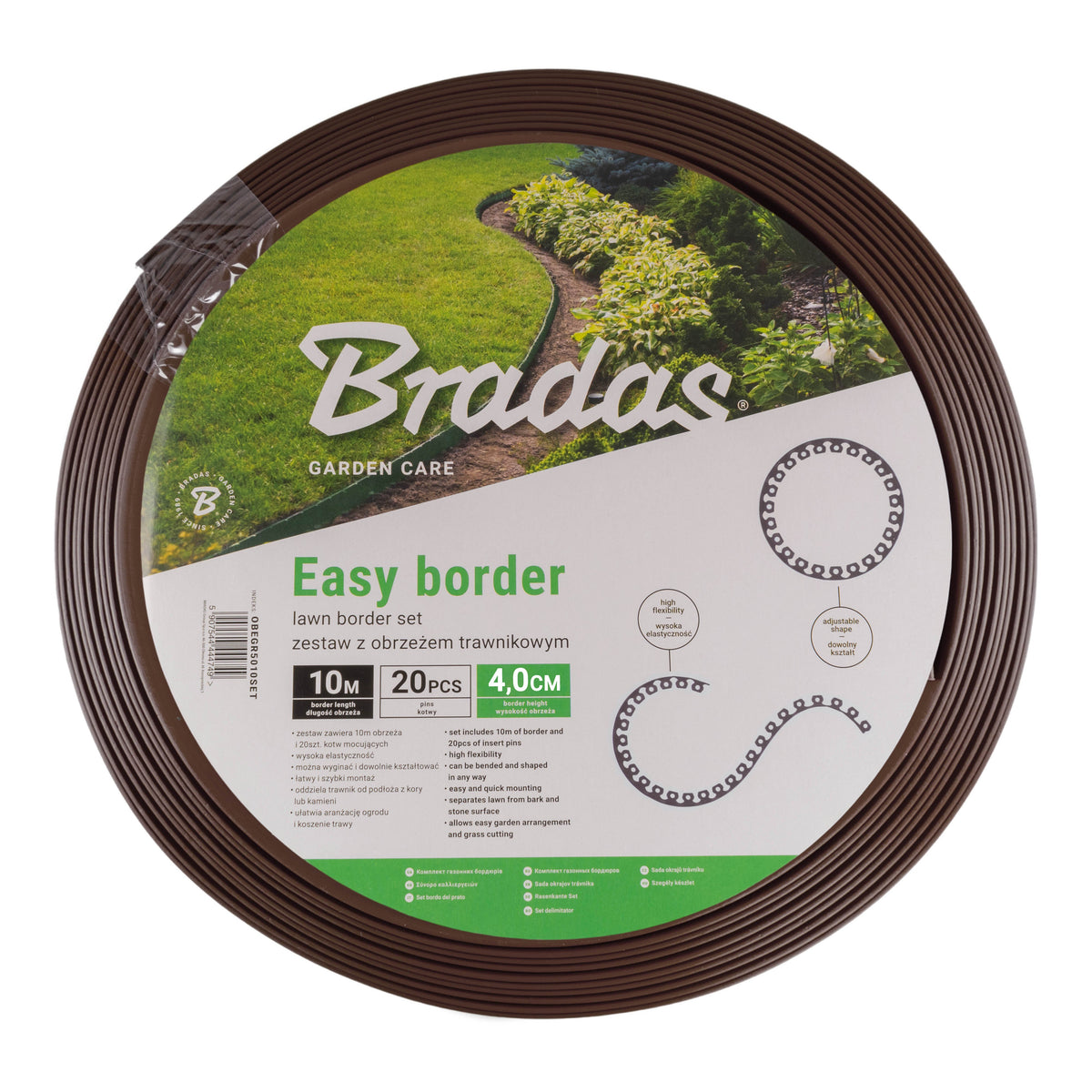 Brown Curved Lawn Edging Set with Pegs - 40mm Height