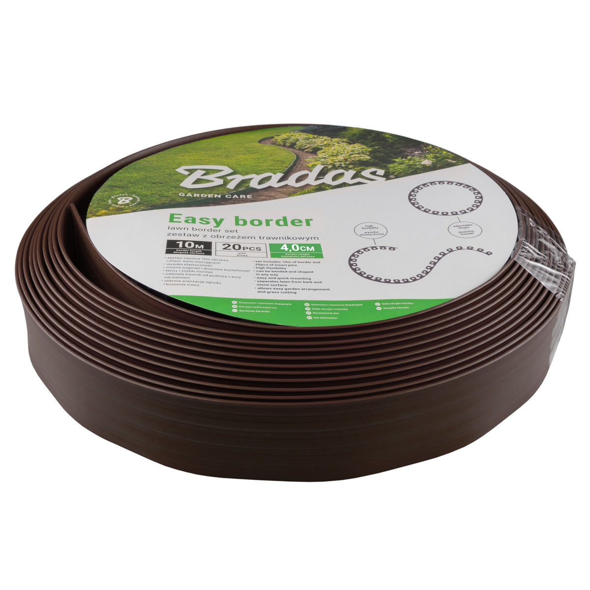 Brown Curved Lawn Edging Set with Pegs - 40mm Height