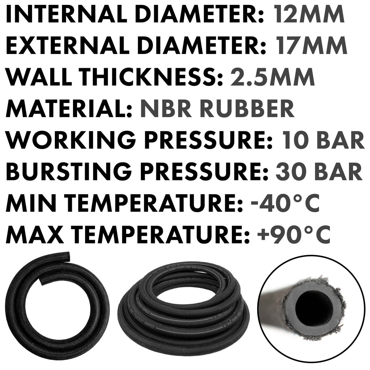 12mm Fuel Hose, DIN 73379 (B) Braided Rubber