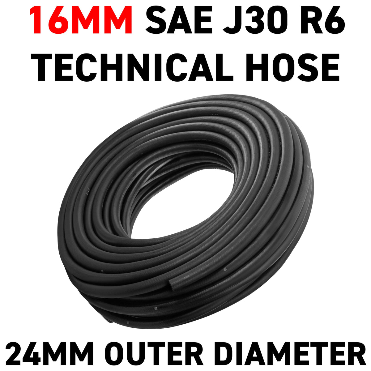 16mm Fuel Hose, SAE J30 R6 Braided Rubber