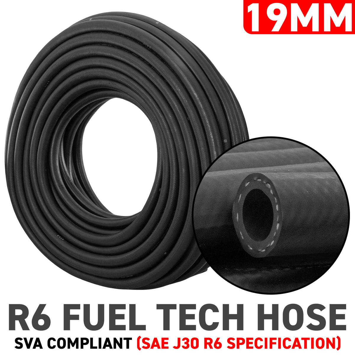19mm Braided Rubber Fuel Hose, SAE J30 R6 - 1 Metre