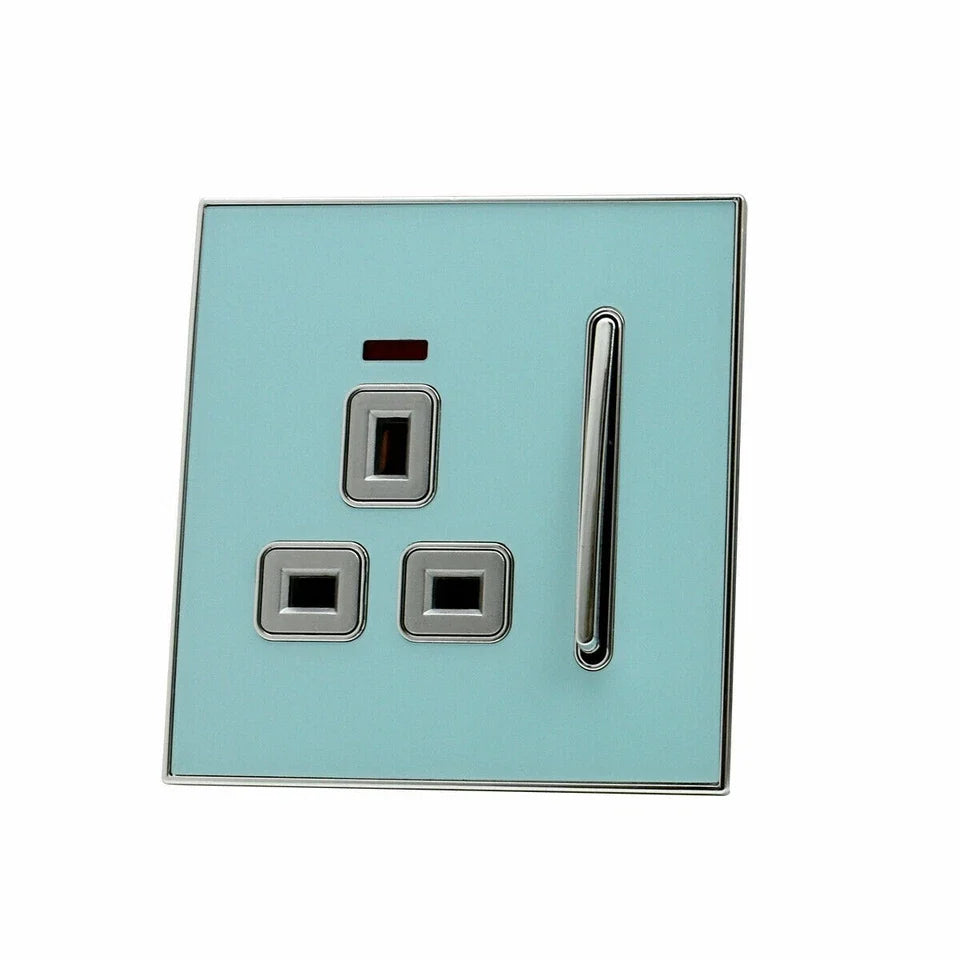 Blue Glossy 13A Plug Socket Satin Gold Insert Screwless