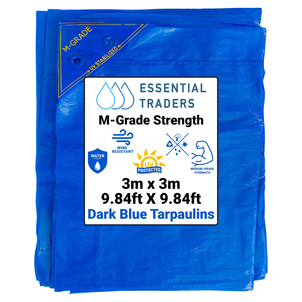 Blue Tarpaulin 3m x 3m M-Grade 100 GSM