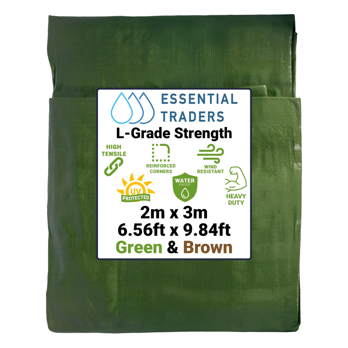 2m x 3m Green & Brown Tarpaulin - L Grade 200 GSM