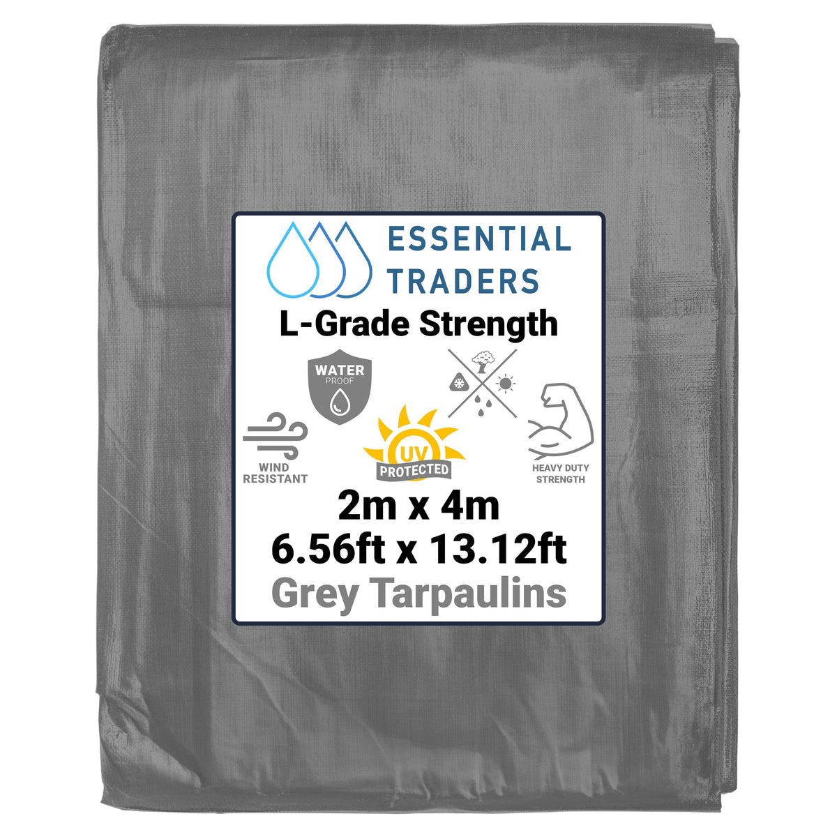 2m x 4m Grey Tarpaulin - L Grade 200 GSM