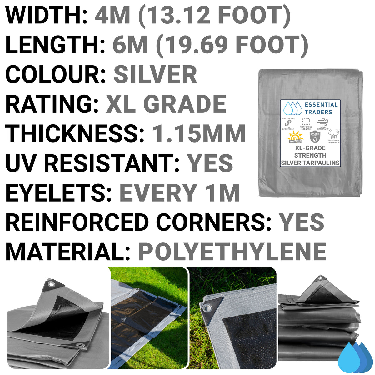 Silver Tarpaulin 4m x 6m XL-Grade
