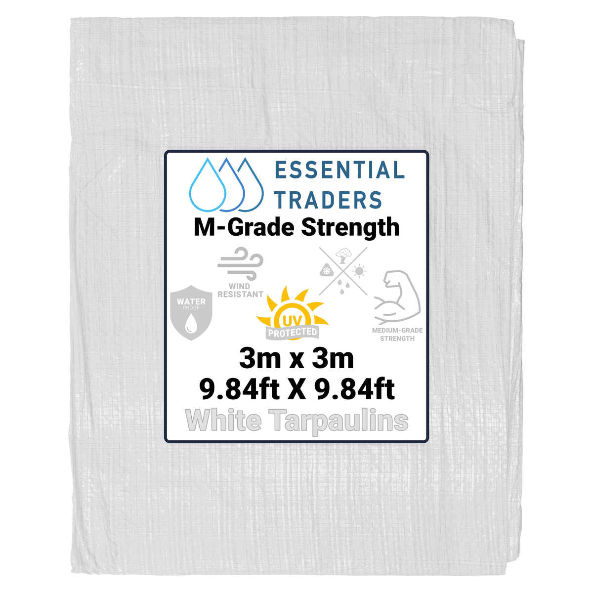 White Tarpaulin 3m x 3m M-Grade 90 GSM