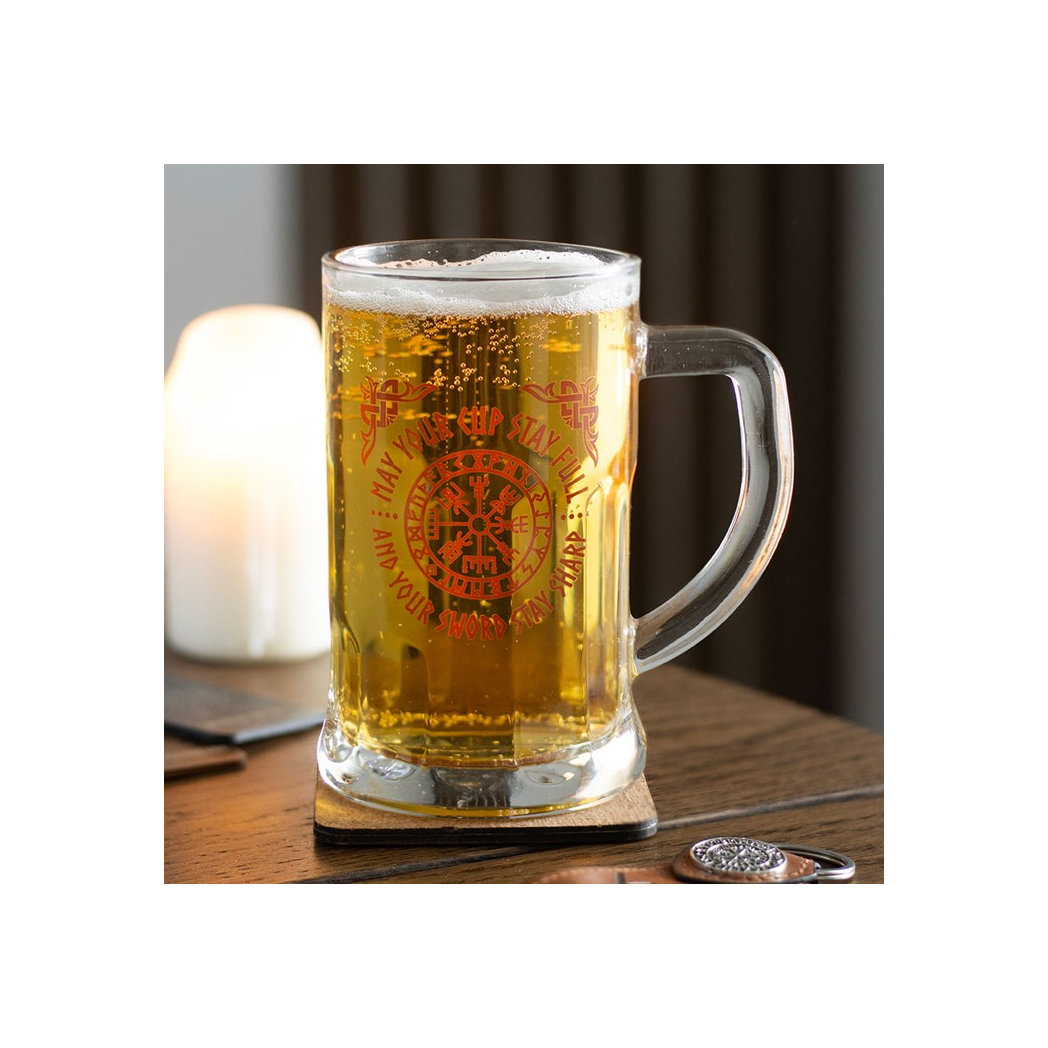 Viking Compass Glass Beer Tankard with Coaster