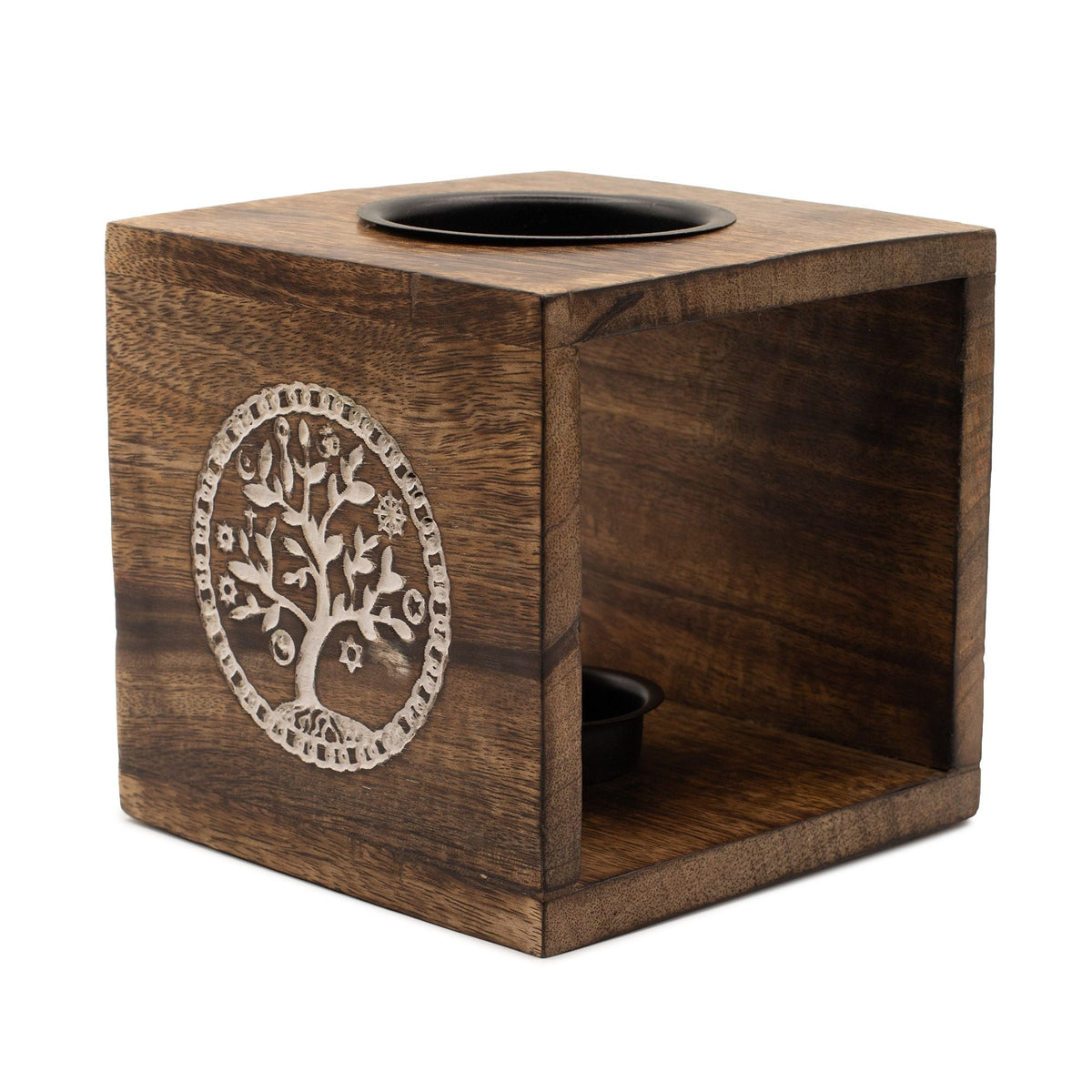 Square Wood Oil Burner (Large) - Tree of Life