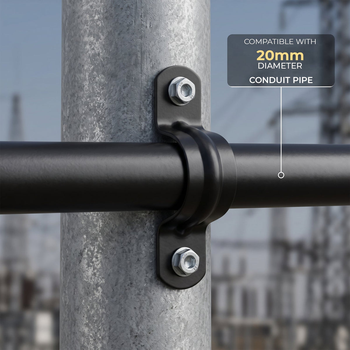 Black Saddle Clamp Conduit Pipe Lighting U Clips - 20mm