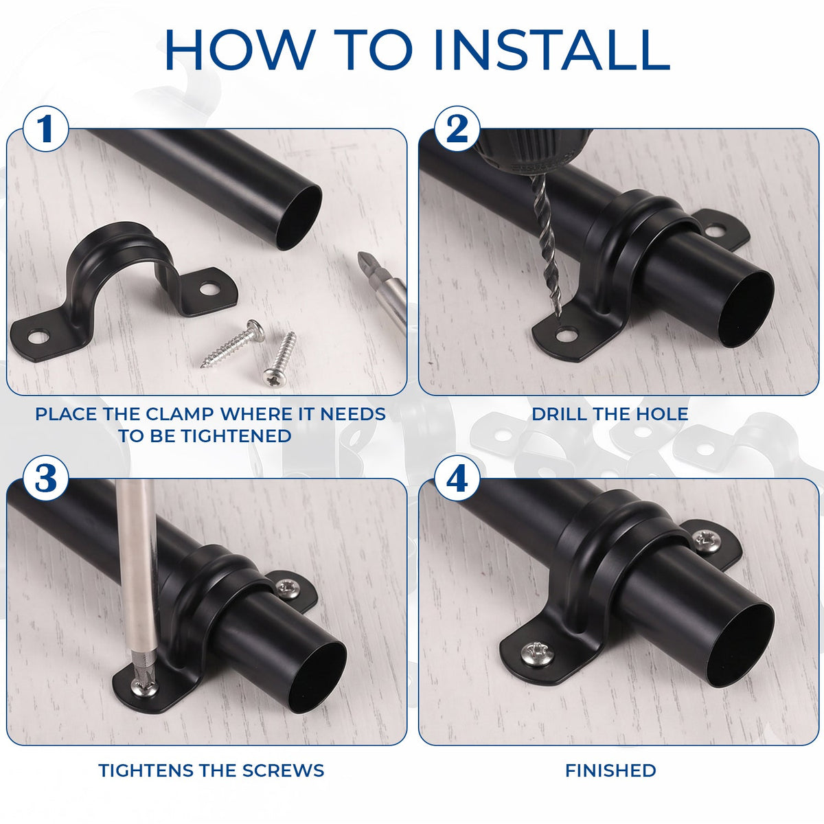 Black Saddle Clamp Conduit Pipe Lighting U Clips - 20mm