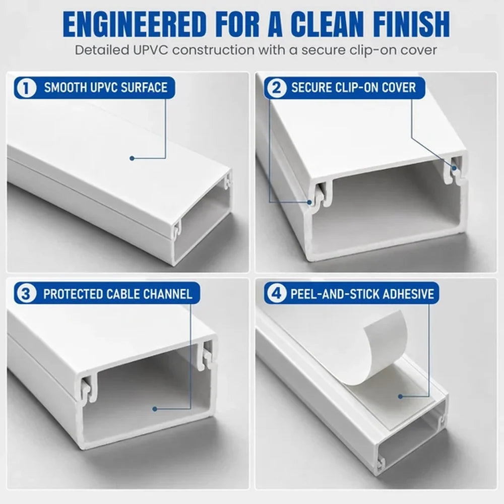 Cable Trunking with White Self Adhesive Cover - 3 Size Options