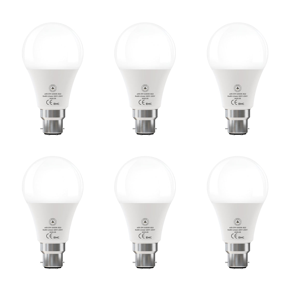 LED Cool White 6400K Non Dimmable E27 / B22 - Pack of 6