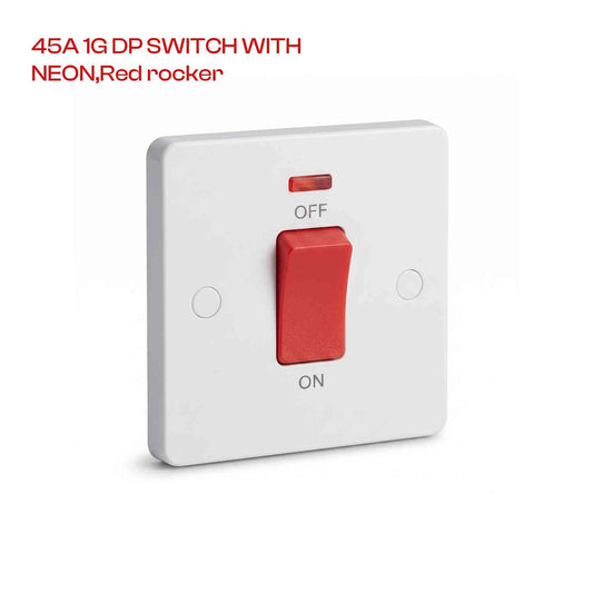 45A Cooker Switch with Neon Indicator - Red Rocker