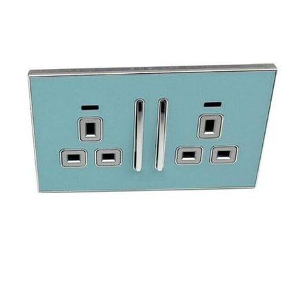 Blue Glossy 13A Plug Socket Satin Gold Insert Screwless