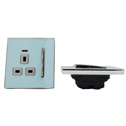 Blue Glossy 13A Plug Socket Satin Gold Insert Screwless
