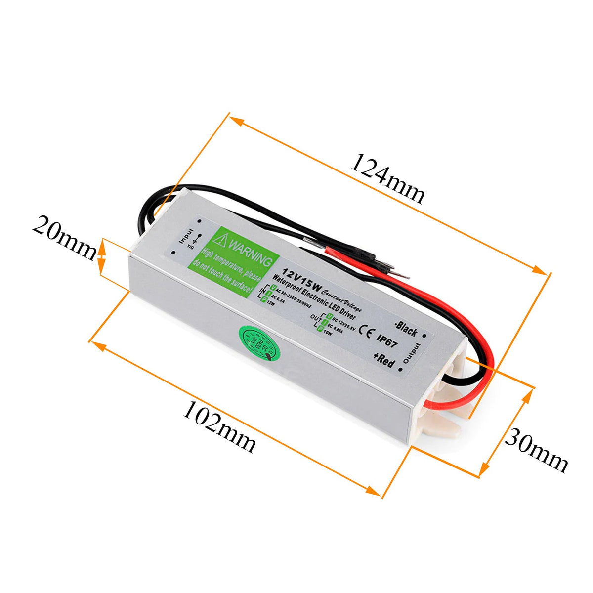 LED Power Supply Transformer DC 12V 15W -  IP67 Waterproof