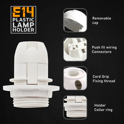 E14 Socket Bulb Holder Edison White Plastic - Pack of 3