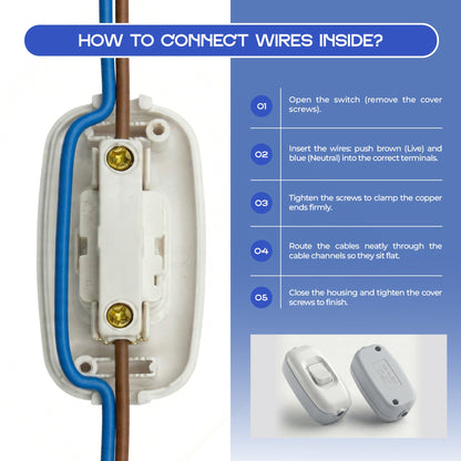 16A 220V Inline Rocker On/Off Switch White