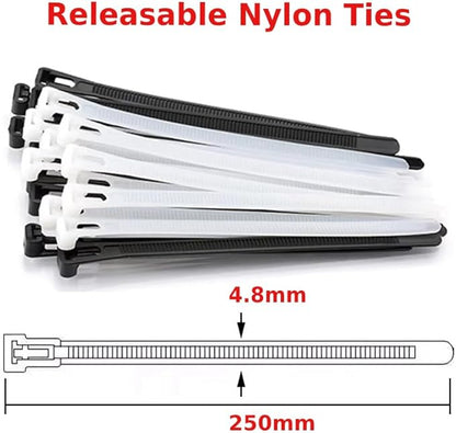 100 x Reusable Cable Ties Heavy Duty 250mm X 4.8mm