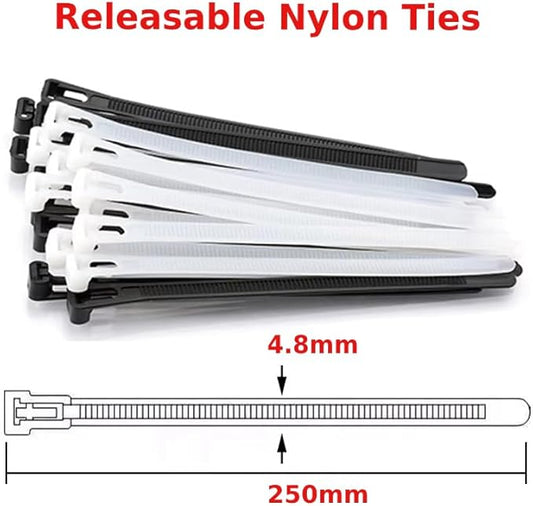 100 x Reusable Cable Ties Heavy Duty 250mm X 4.8mm