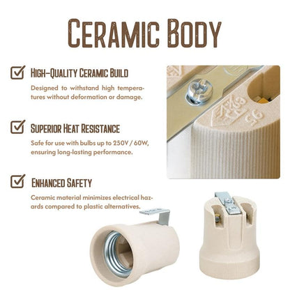 E27 Ceramic Lamp Holder White Porcelain Bulb Socket High Temp Light Fitting