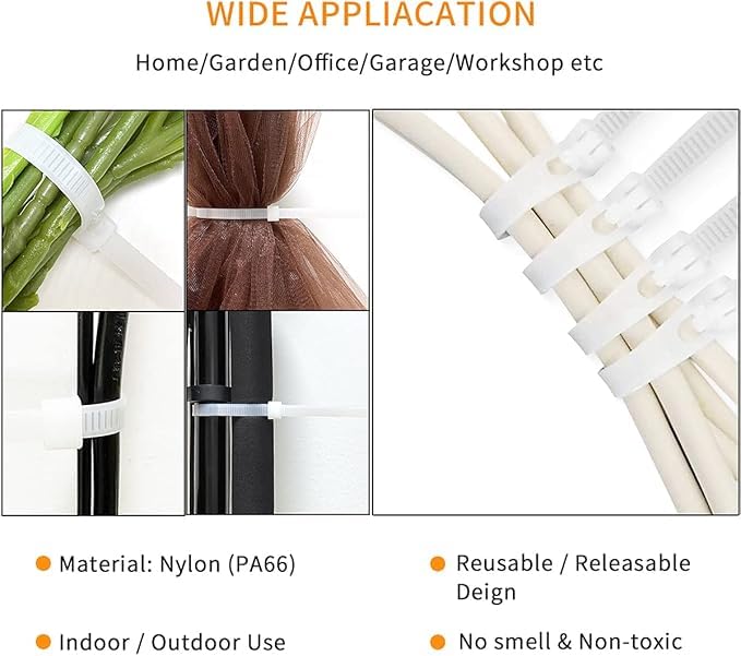 100x Reusable Cable Ties 450 x 7.2 mm - 4 Colour Options